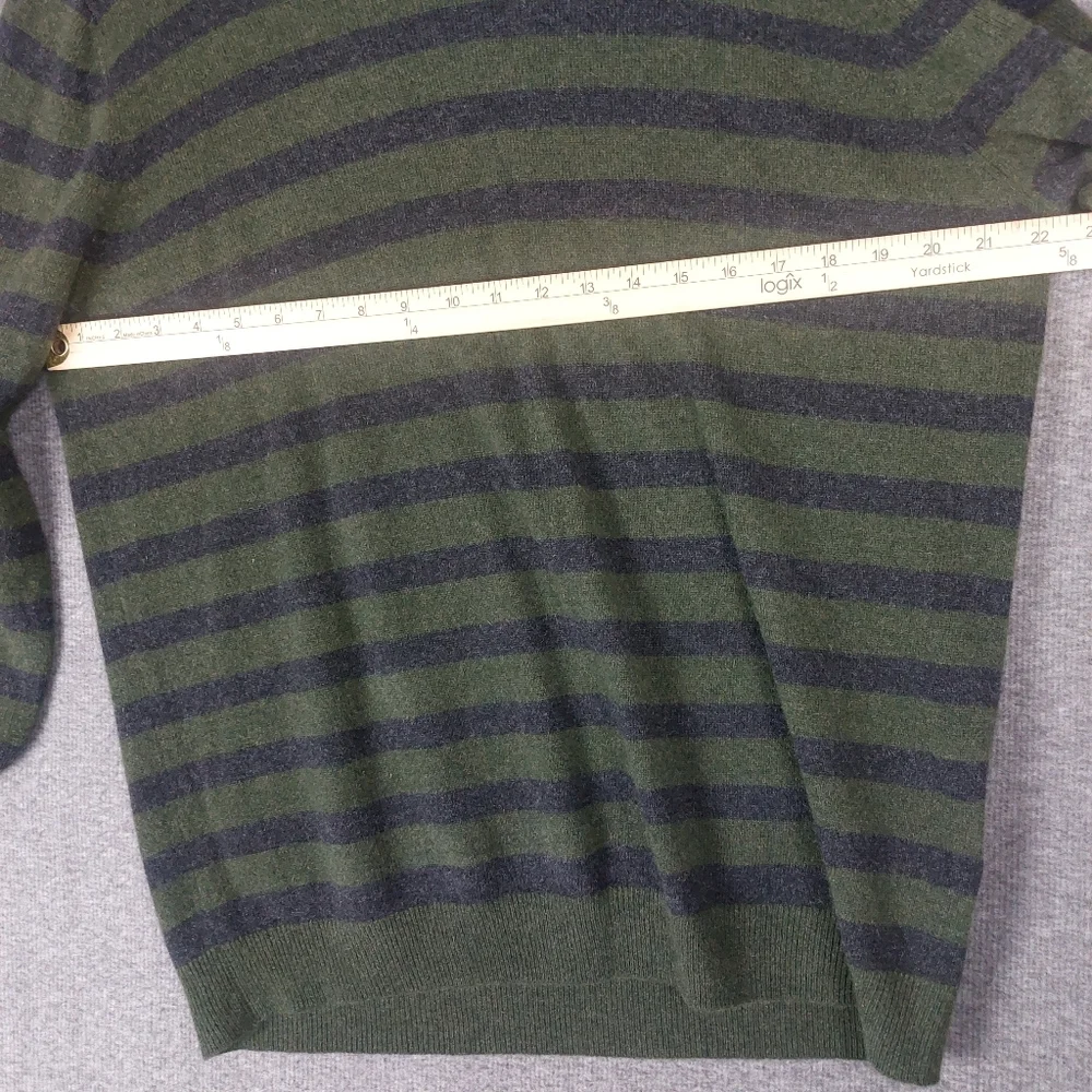 MARC ANTHONY MENS GREEN GRAY STRIPED 100% CASHMERE LONG SLEEVE VNECK SWEATER XL